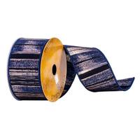 Vickerman 2.5" x 10Yd Navy / Gold Abstract Line Ribbon