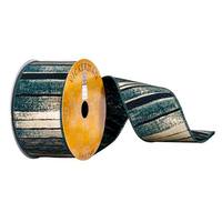 Vickerman 2.5" x 10Yd Green/Gold Lines Ribbon