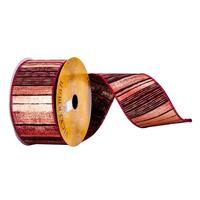 Vickerman 2.5" x 10Yd Burgundy / Gold Lines Ribbon