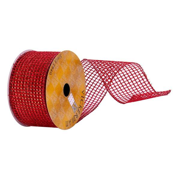 2.5" x 10Yd Red Glitter Grid Ribbon