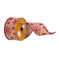 Vickerman 2.5" x 10Yd Cream Red Snowflake Ribbon