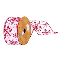Vickerman 2.5" x 10Yd White/Red Snowflake Ribbon