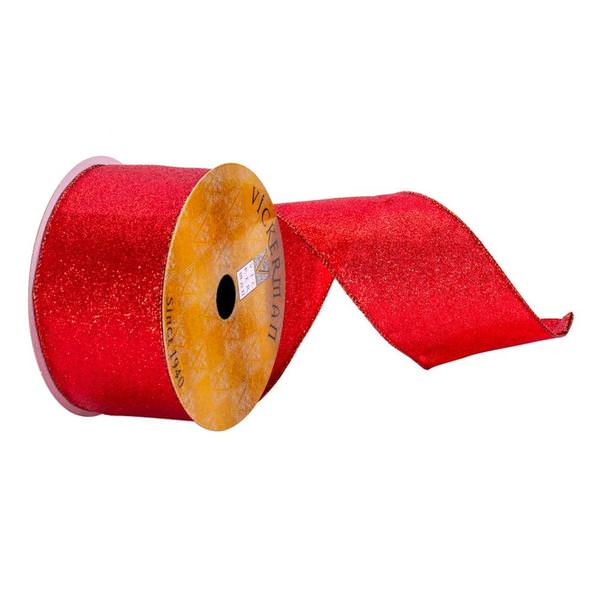 2.5" x 10Yd Red Glitter Holly Ribbon