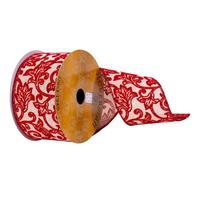 Vickerman 2.5" x 10Yd Cream Red Filigree Ribbon