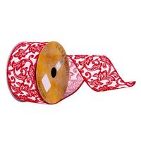 Vickerman 2.5" x 10Yd White Red Filigree Ribbon
