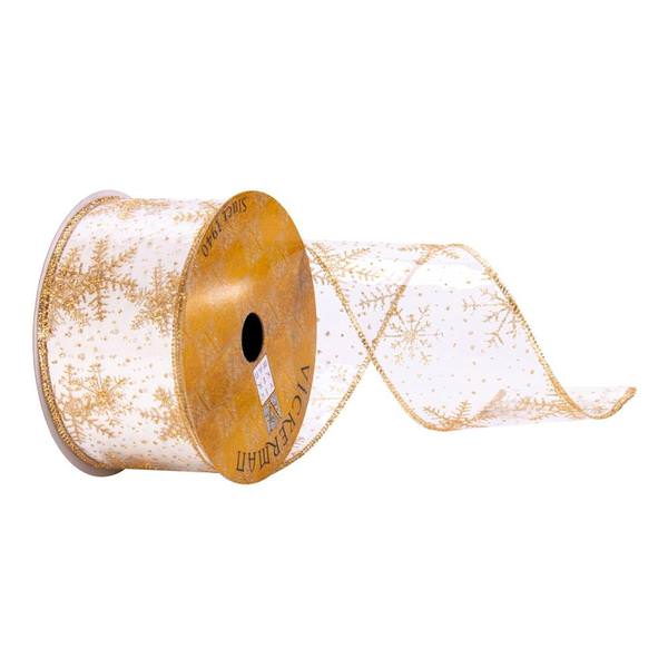 2.5" x 10Yd Clear PVC Gold Snowflake Ribbon