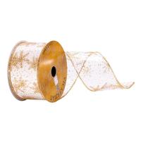 Vickerman 2.5" x 10Yd Clear PVC Gold Snowflake Ribbon