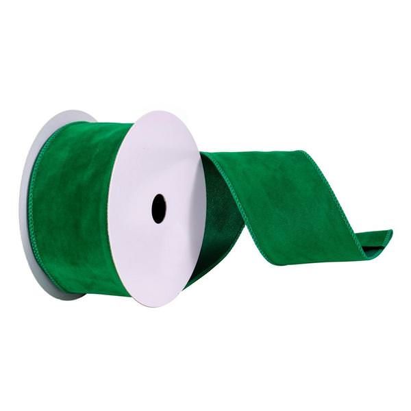 2.5" x 10Yd Green Faux Suede Wired Edge Ribbon