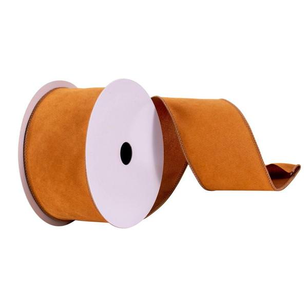 2.5" x 10Yd Camel Faux Suede Wired Edge Ribbon