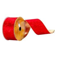 View 2.5" x 10Yd Red Velvet Gold Back Ribbon