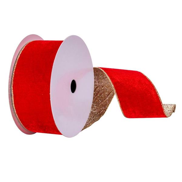 2.5" x 10Yd Red Velvet Gold Ribbon