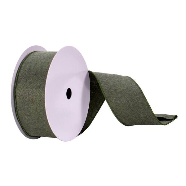 2.5" x 10Yd Moss Green Felt Wired Edge Ribbon