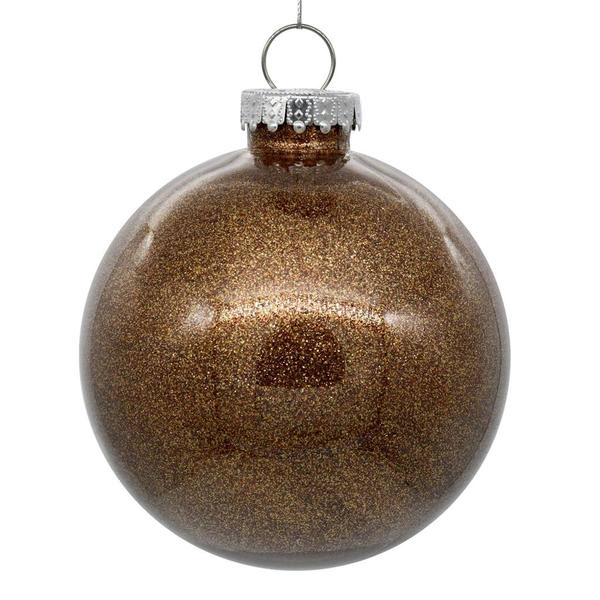 3" Mocha Glitter Clear Ball Ornament (12 pack)