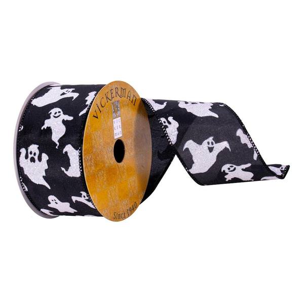 2.5" x 10Yd Black White Ghosts Wired Edge Ribbon