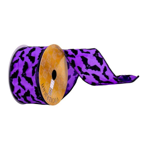 2.5" x 10Yd Purple - Black Bats Wired Edge Ribbon