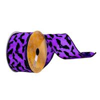 Vickerman 2.5" x 10Yd Purple - Black Bats Wired Edge Ribbon
