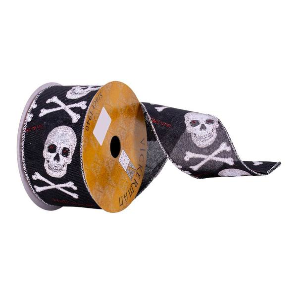 2.5" x 10Yd Black White Skull Ribbon