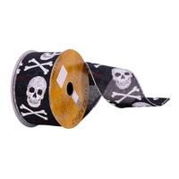 Vickerman 2.5" x 10Yd Black White Skull Ribbon