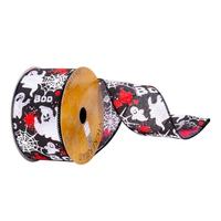 Vickerman 2.5" x 10Yd Black BOO Ghost Wired Edge Ribbon