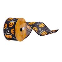 Vickerman 2.5" x 10Yd Black Jack O Lantern Wired Edge Ribbon