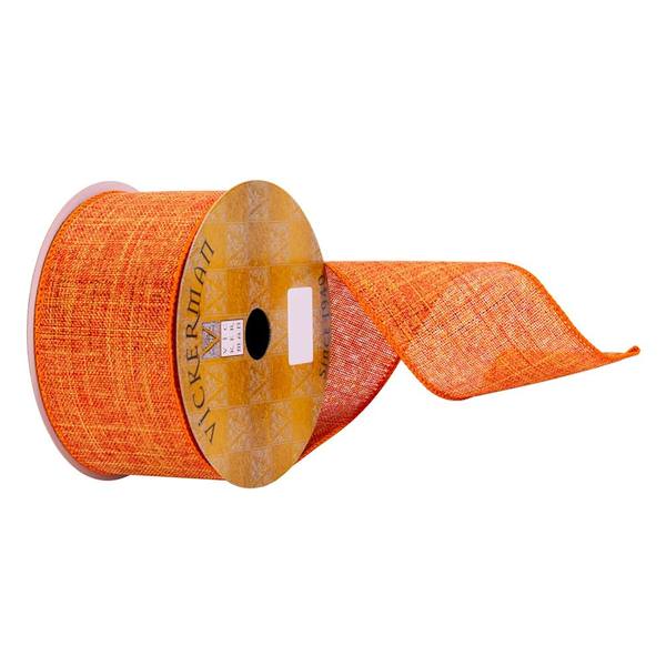 2.5" x 10Yd Orange Burlap Wired Edge Ribbon