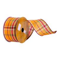 Vickerman 2.5" x 10Yd Orange/Green/Burgundy Plaid Wired Edge Ribbon