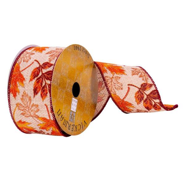 2.5" x 10Yd Jute Fall Leaves Ribbon