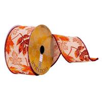 View 2.5" x 10Yd Jute Fall Leaves Ribbon