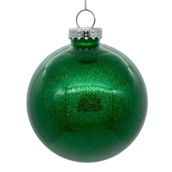3" Green Glitter Clear Ball Ornament (12 pack)