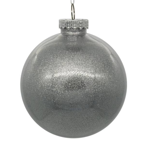 3" Silver Glitter Clear Ball Ornament (12 pack)