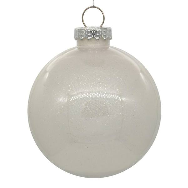 3" White Glitter Clear Ball Ornament (12 pack)