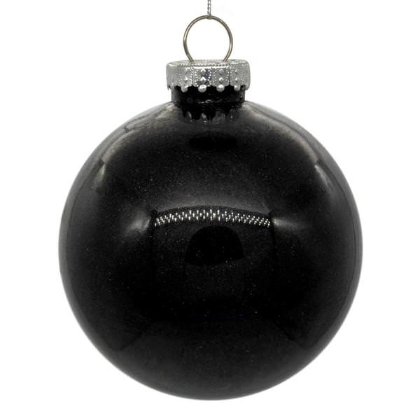 3" Black Glitter Clear Ball Ornament (12 pack)