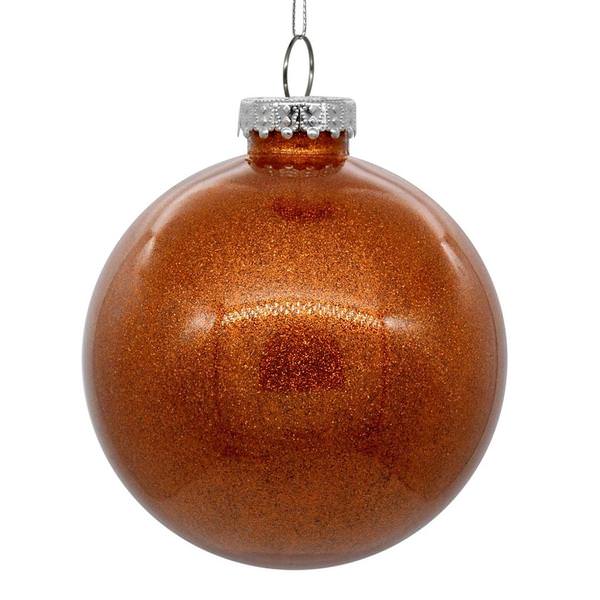 3" Orange Glitter Clear Ball Ornament (12 pack)