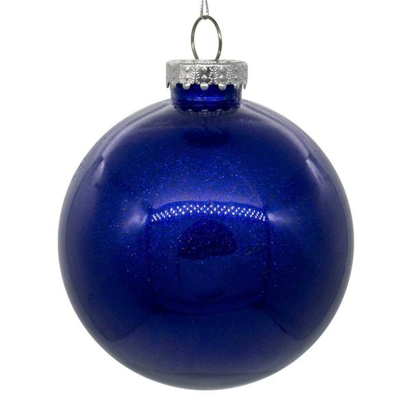 3" Cobalt Blue Glitter Clear Ball Ornament (12 pack)