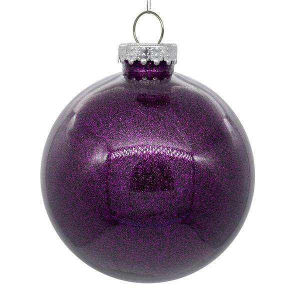 3" Plum Glitter Clear Ball Ornament (12 pack)