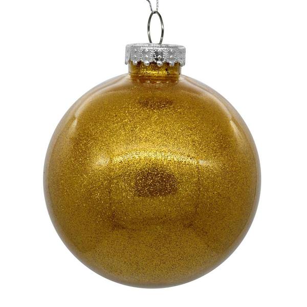 3" Antique Gold Glitter Clear Ball Ornament (12 pack)