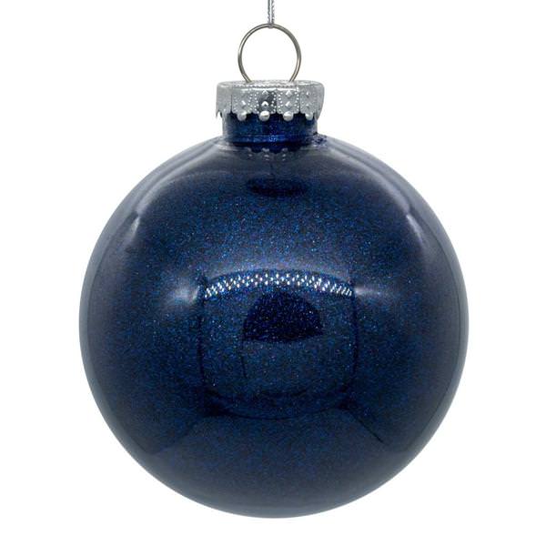 3" Midnight Blue Glitter Clear Ball Ornament (12 pack)
