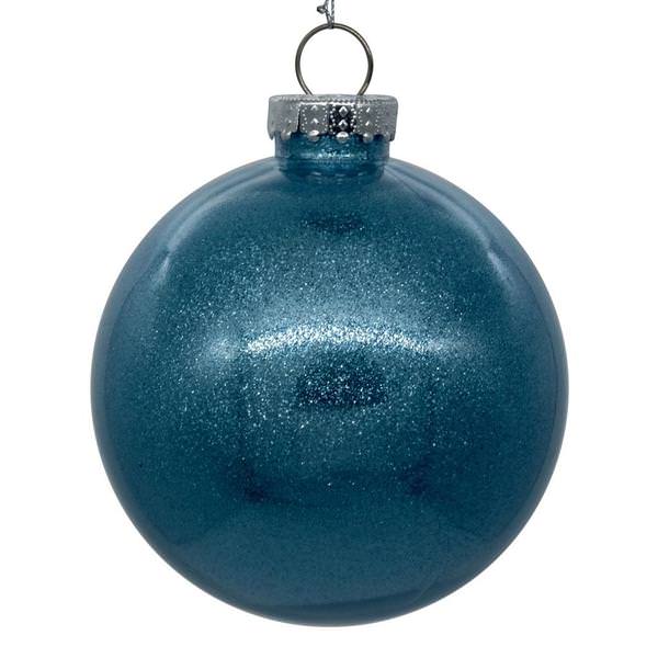 3" Baby Blue Glitter Clear Ball Ornament (12 pack)