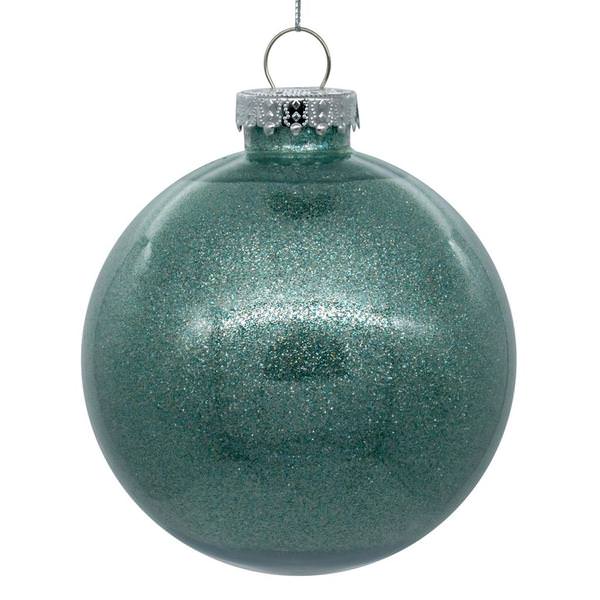 3" Frosty Mint Glitter Clear Ball Ornament (12 pack)