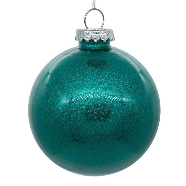 3" Teal Glitter Clear Ball Ornament (12 pack)