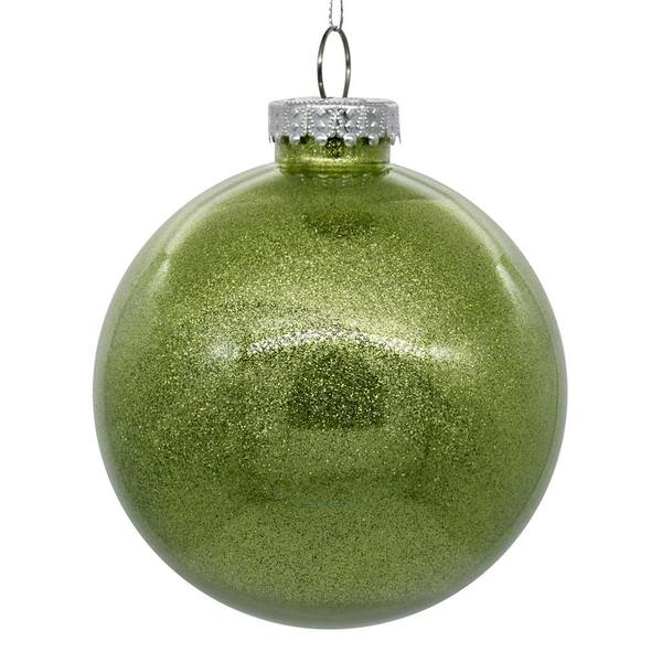 3" Celadon Glitter Clear Ball Ornament (12 pack)