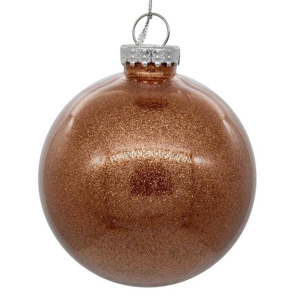 3" Rose Gold Glitter Clear Ball Ornament (12 pack)