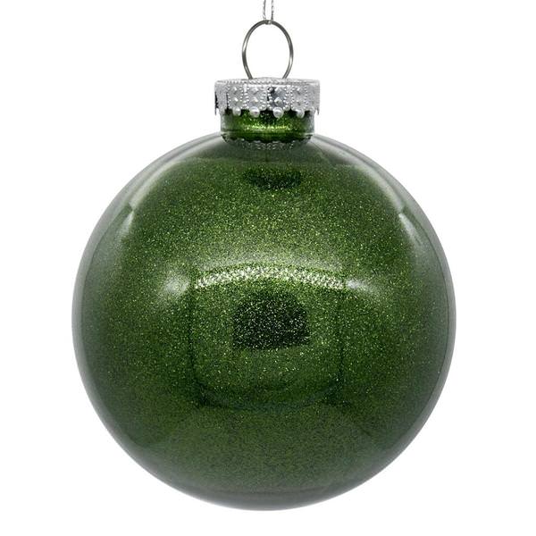 3" Moss Green Glitter Clear Ball Ornament (12 pack)