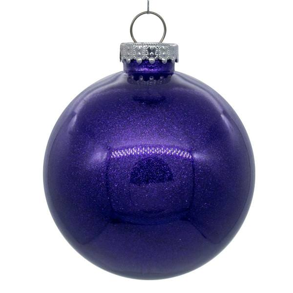 3" Purple Glitter Clear Ball Ornament (12 pack)