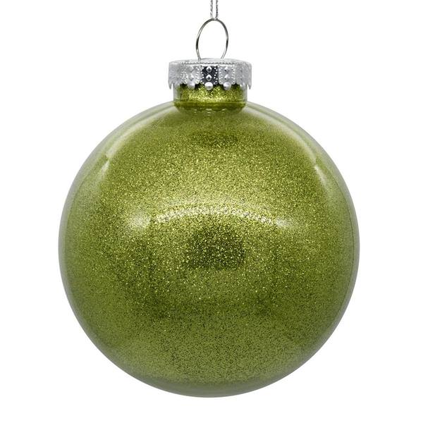 3" Lime Glitter Clear Ball Ornament (12 pack)