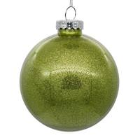 View 3" Lime Glitter Clear Ball Ornament (12 pack)