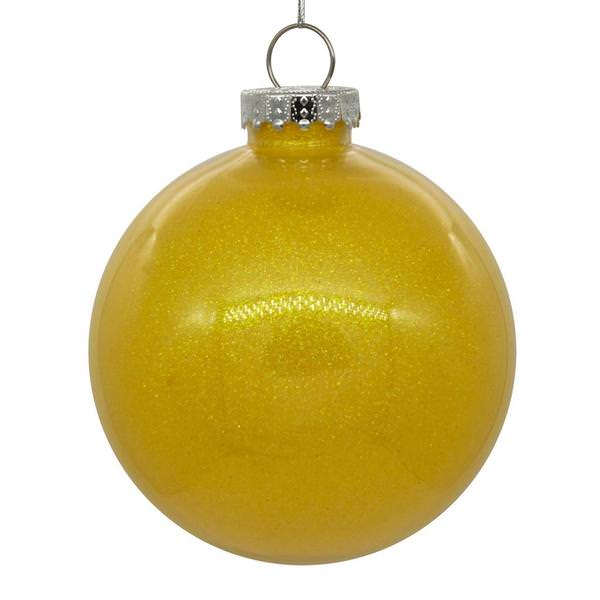 3" Yellow Glitter Clear Ball Ornament (12 pack)