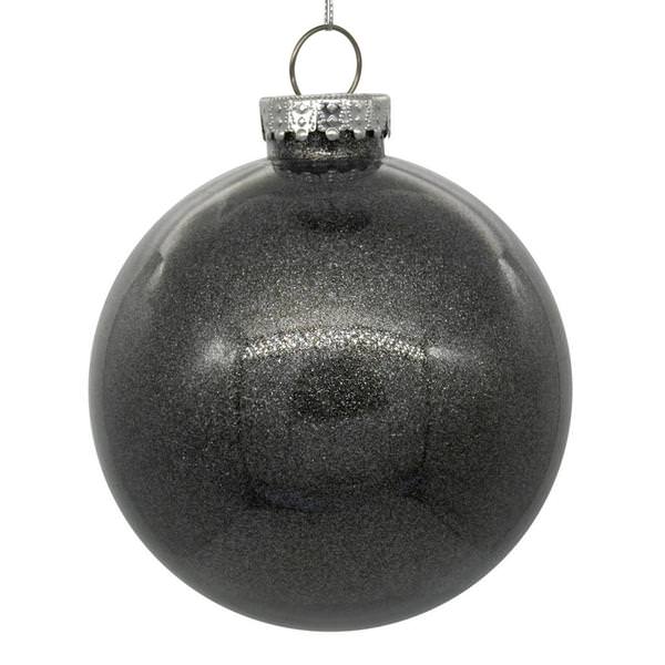 3" Pewter Glitter Clear Ball Ornament (12 pack)