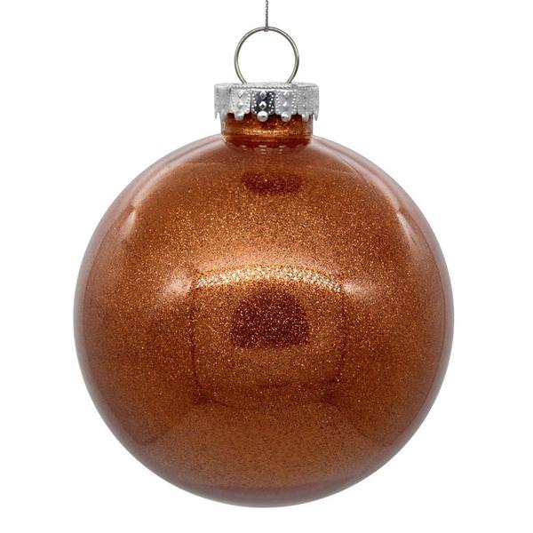 3" Copper Glitter Clear Ball Ornament (12 pack)