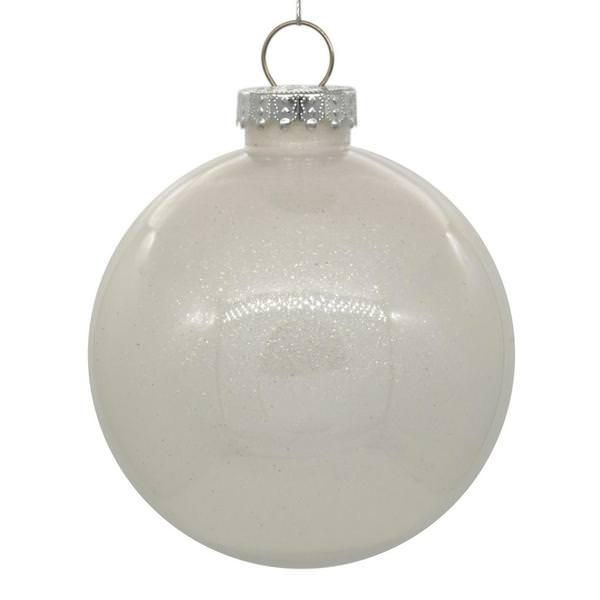 4" White Glitter Clear Ball Ornament (6 pack)